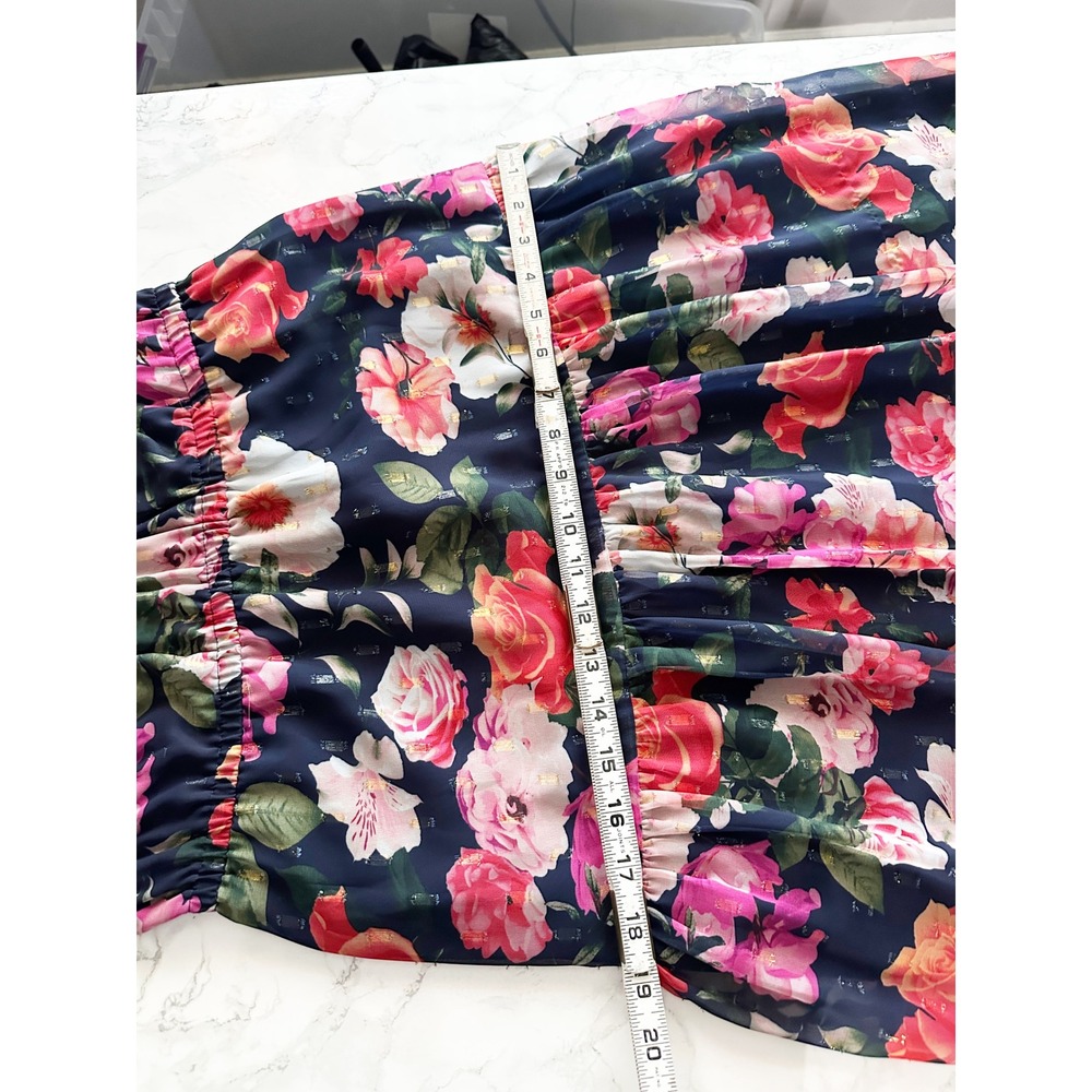 Eliza J Metallic Clip Dot Floral Navy Chiffon Fit Flare Maxi Dress Womens Size 8 - Picture 14 of 14